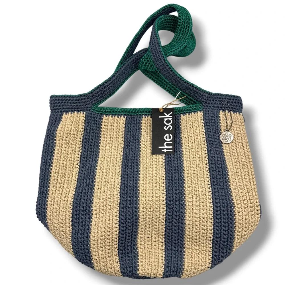 The Sak Gen Tote Bag Women's Green Beige Striped Crochet Recycled 109915 - Picture 1 of 12